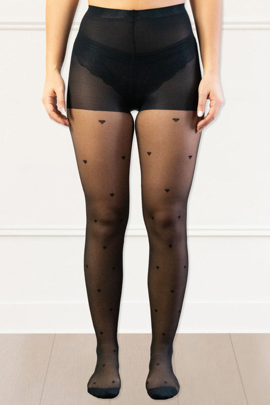 Tights Women's Sheer Black Tights – Heart Print Pantyhose, High Waist, Elegant & Sexy - Onze Montreal Black / A Annick