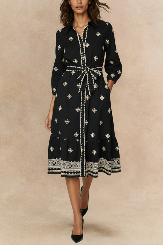 PRE-SALE | Yasmine Black Shirt Dress Midi