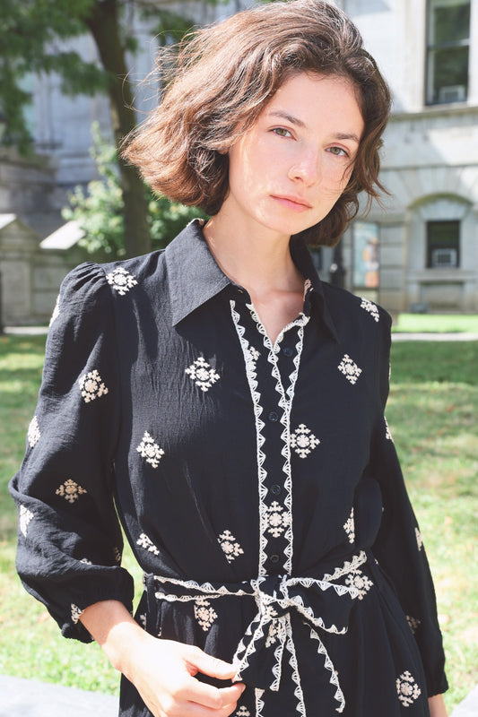 Yasmine Black Shirt Dress Midi