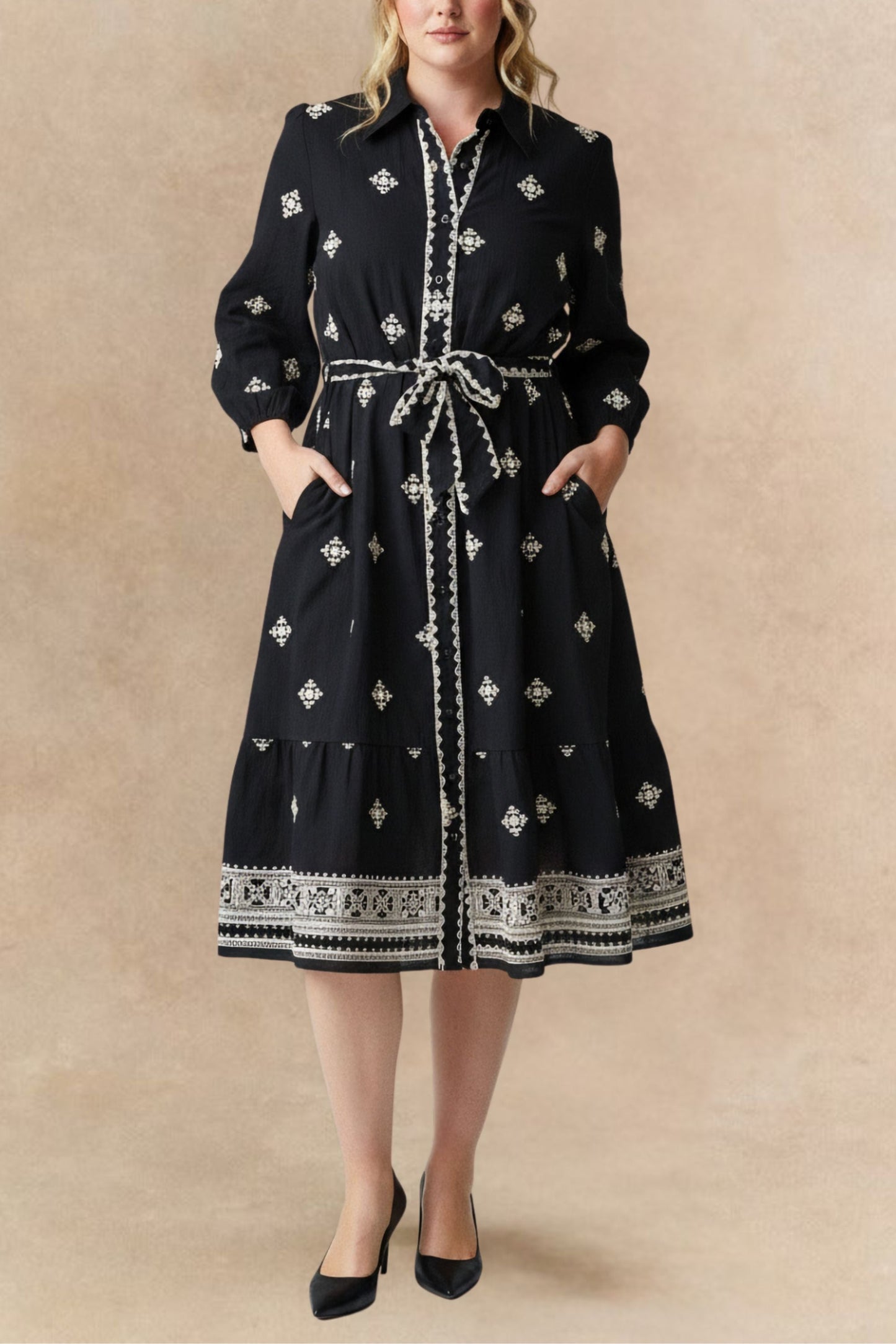 PRE-SALE | Yasmine Black Shirt Dress Midi