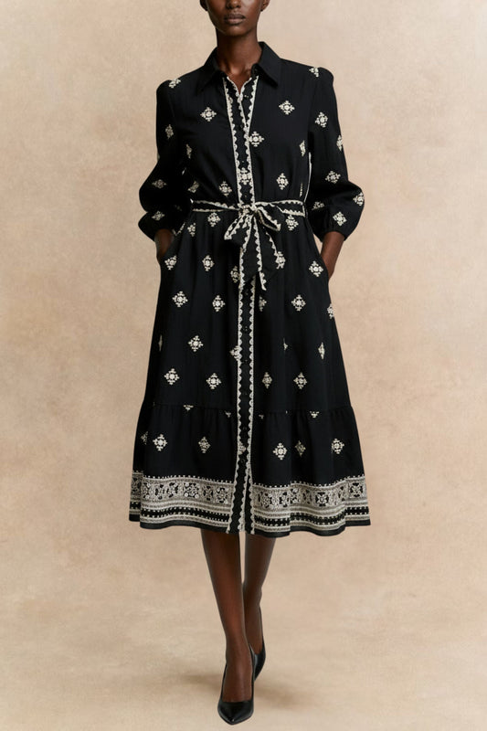 Yasmine Black Shirt Dress Midi