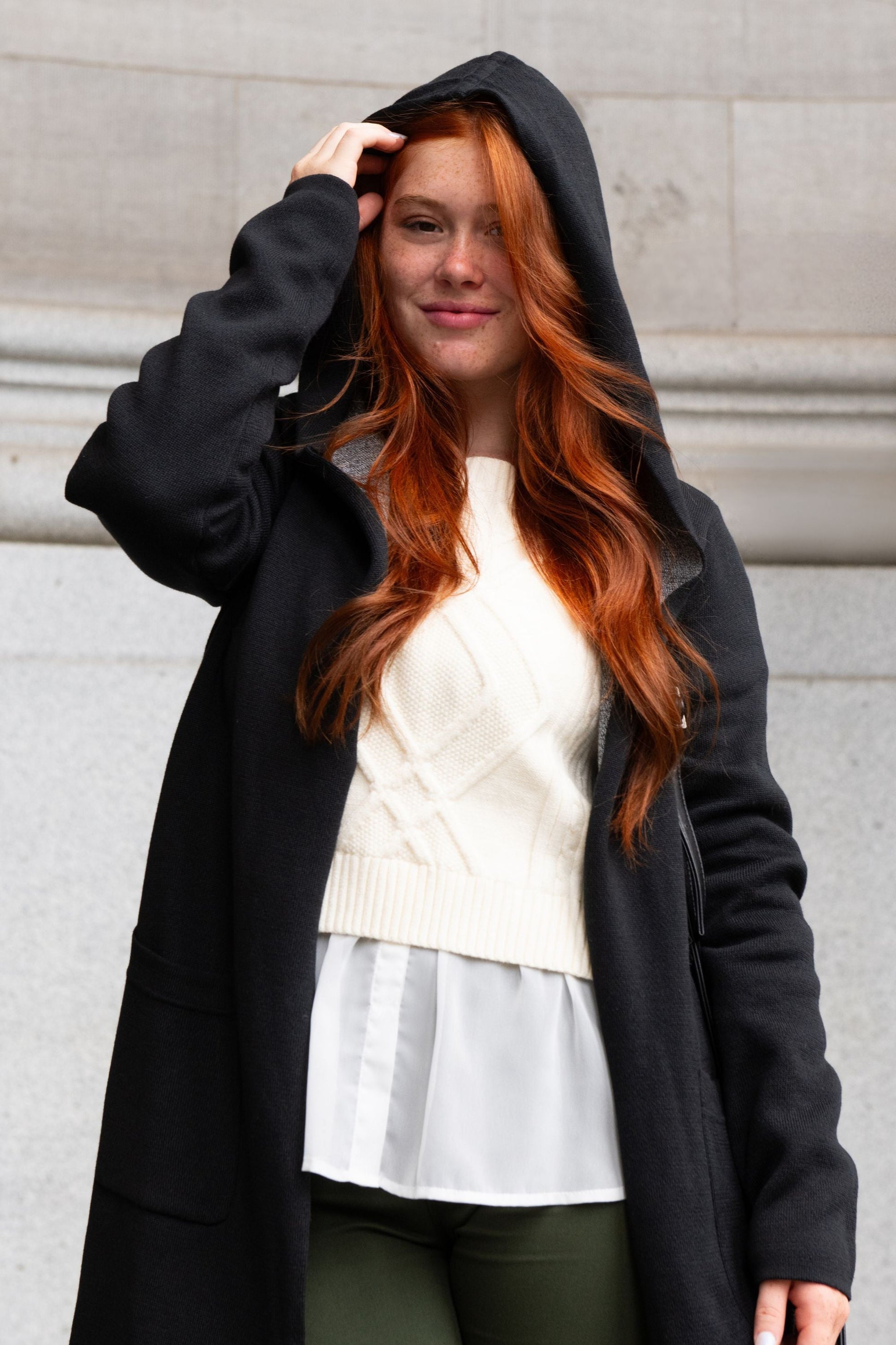 Nora Hooded Open Front Knit Cardigan - Onze Montreal Black / XS Annick