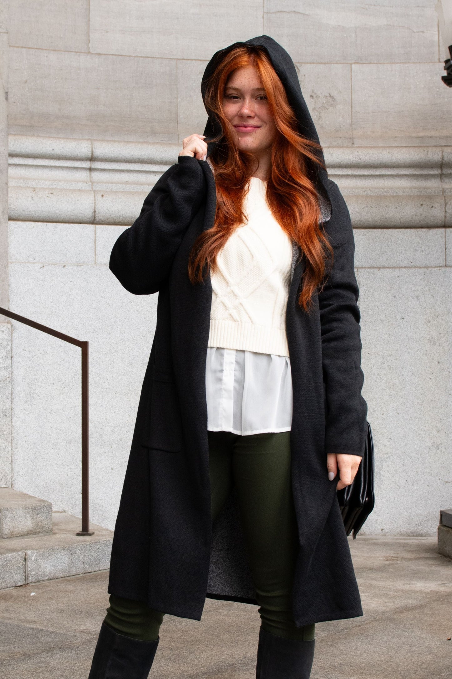 Nora Hooded Open Front Knit Cardigan - Onze Montreal Black / XS Annick