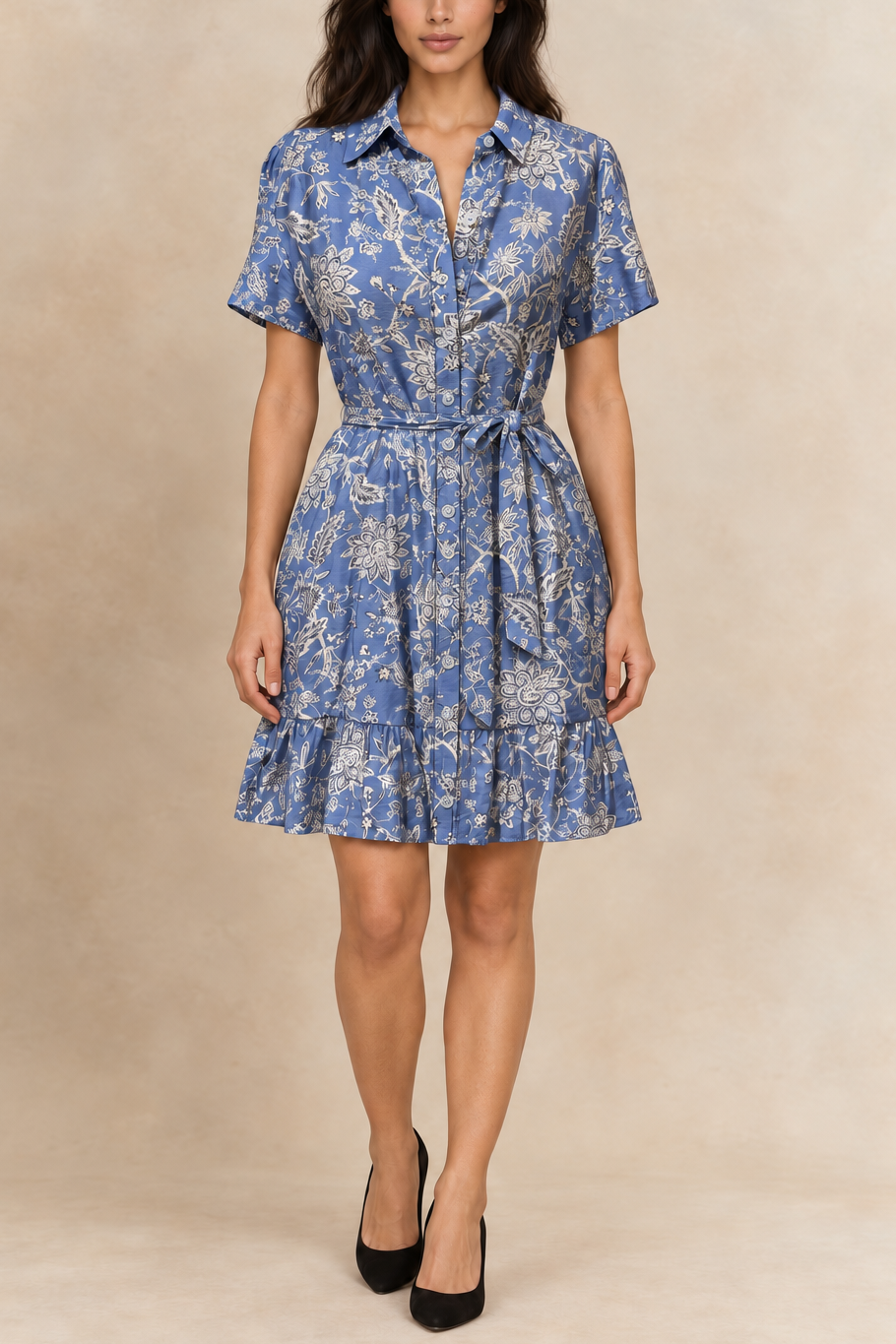 Evangeline | Printed Tie-Waist Shirt Dress