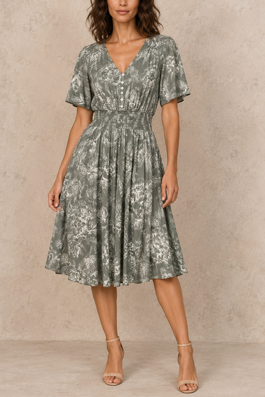 Aline | Floral Smocked Waist Printed Dress