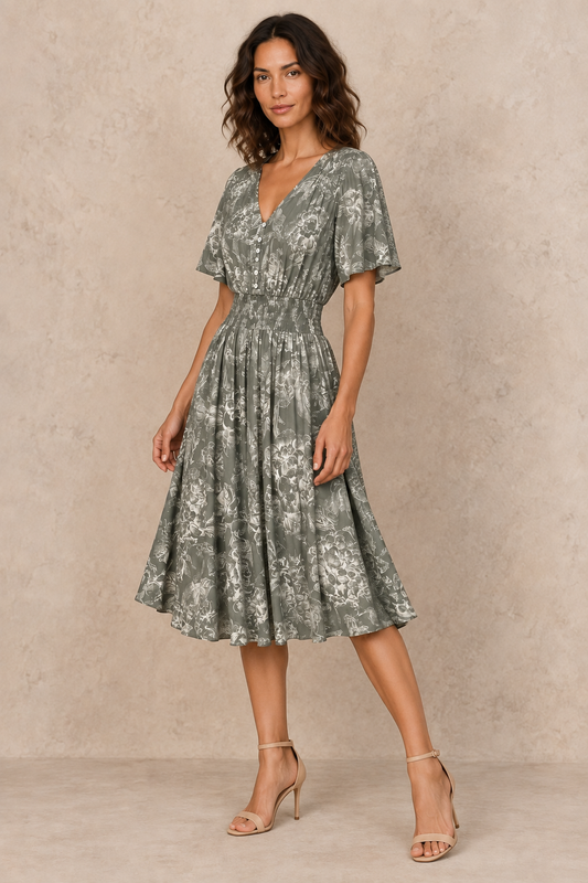 Aline | Floral Smocked Waist Printed Dress