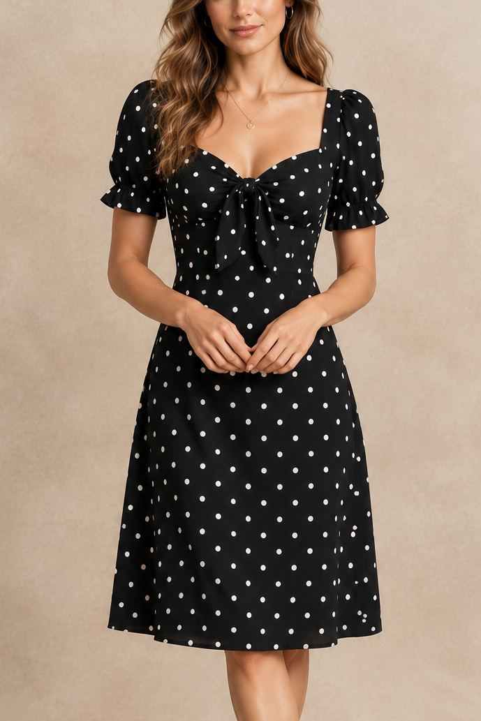 Pippa  |  Polka Dot Dress Sweetheart Neckline