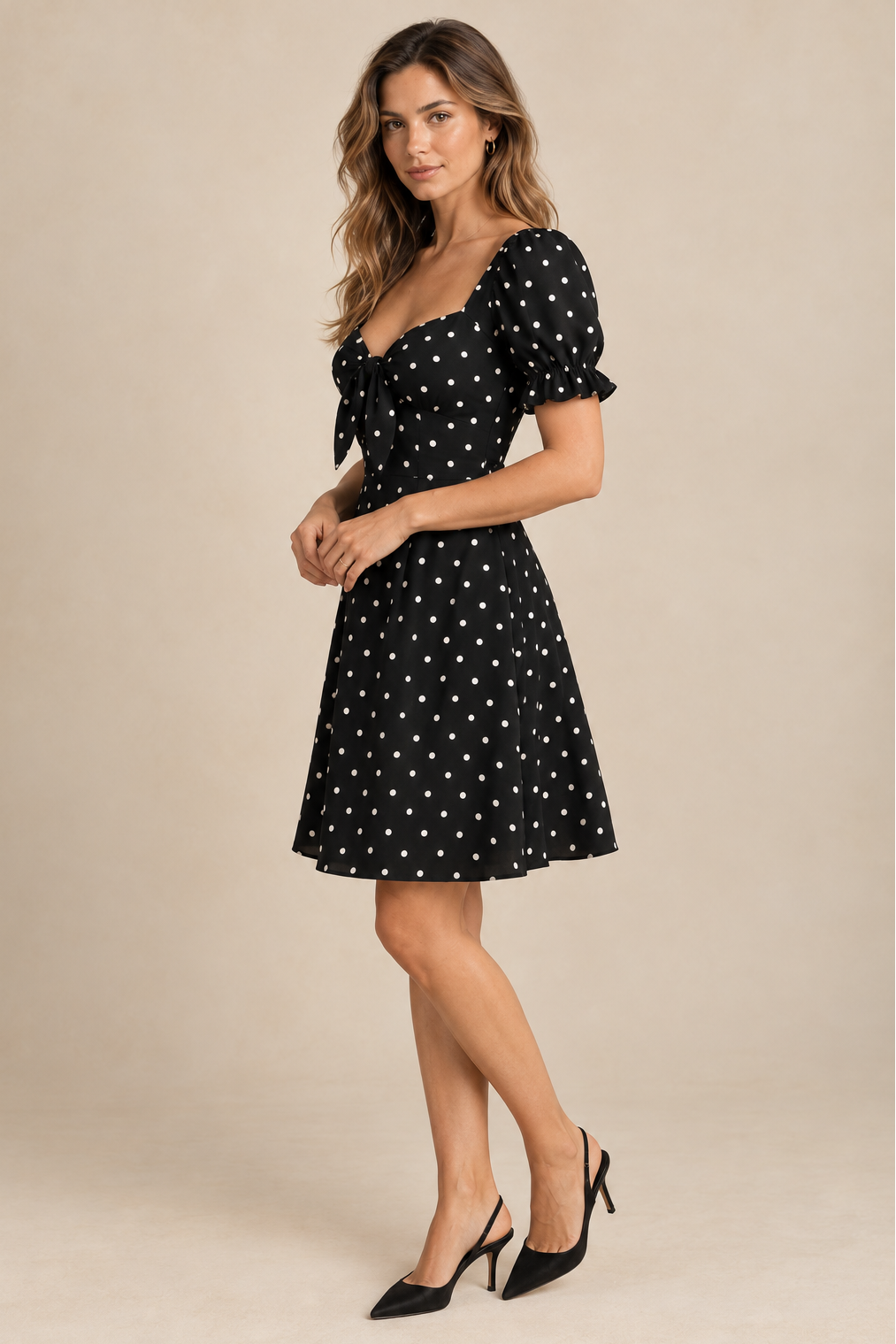 Pippa  |  Polka Dot Dress Sweetheart Neckline