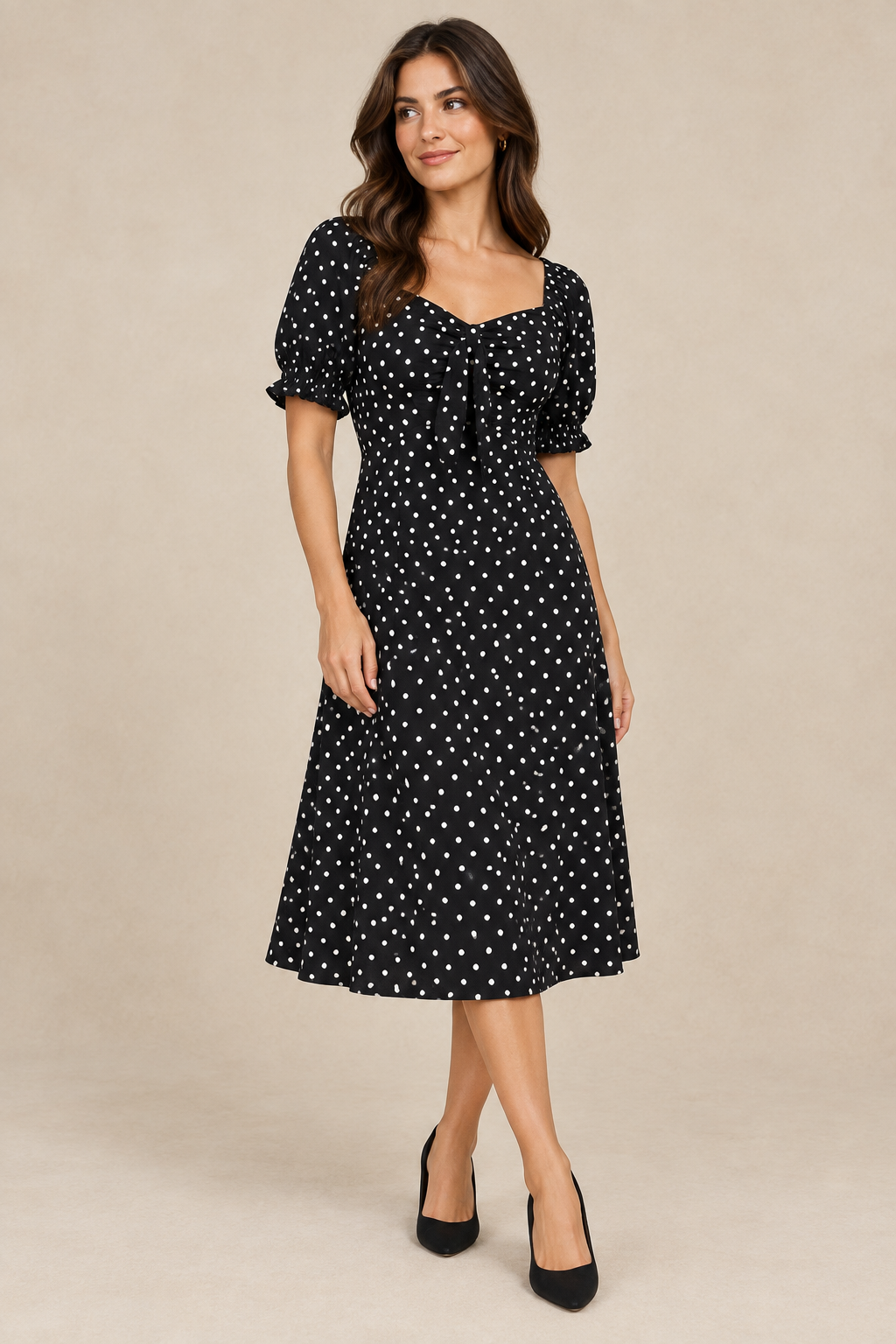 Pippa  |  Polka Dot Dress Sweetheart Neckline