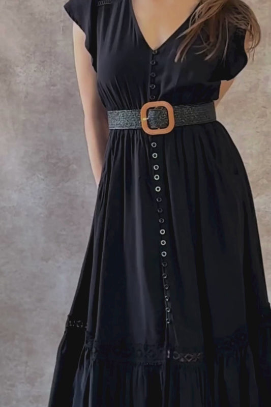 Elise Solid Boho Button Dress