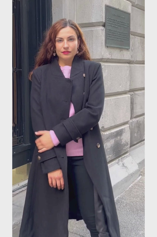 Harper Retro Flared Coat Side Buttons Elegant