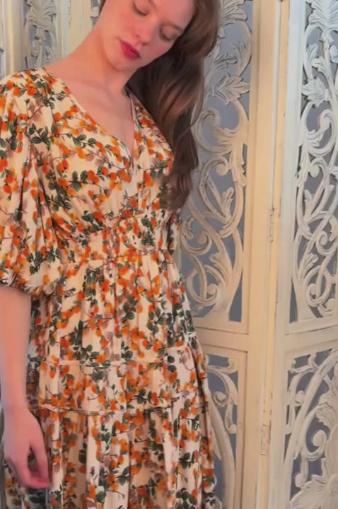 Sophie Citrus Midi Dress V-Neck