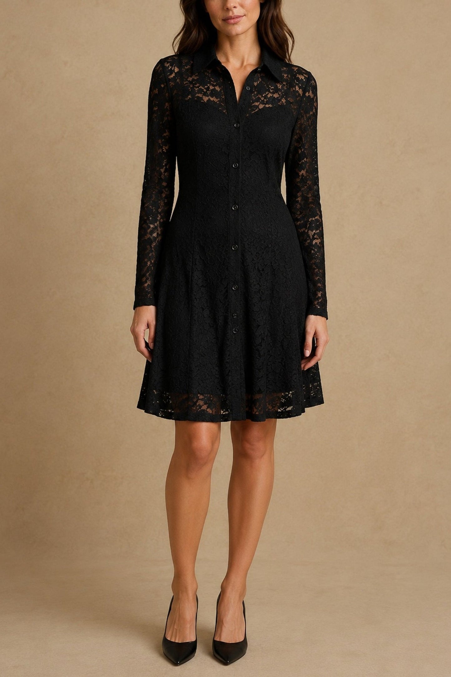 Skylar Black Stretch Lace Shirt Dress