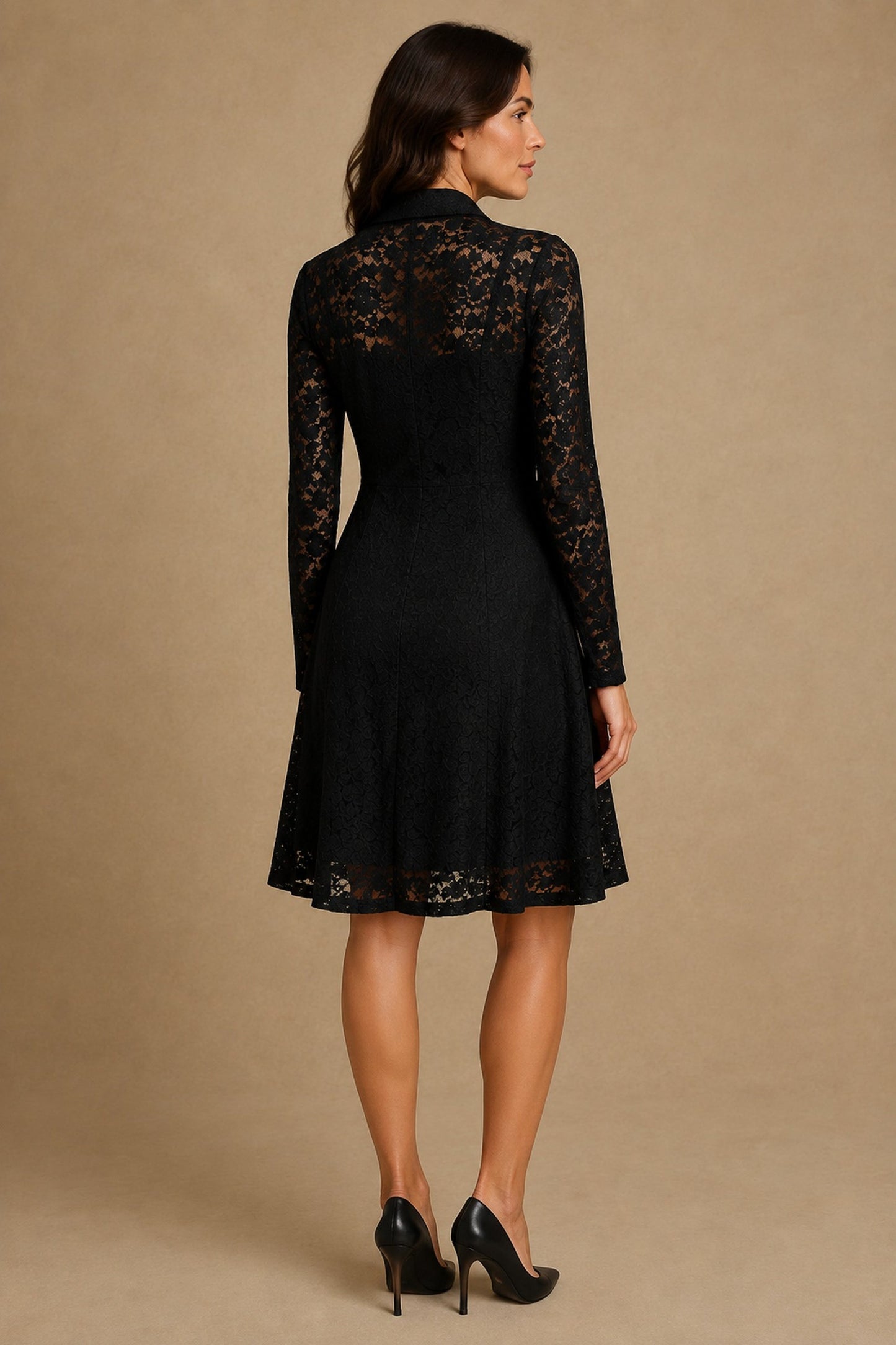 Skylar Black Stretch Lace Shirt Dress