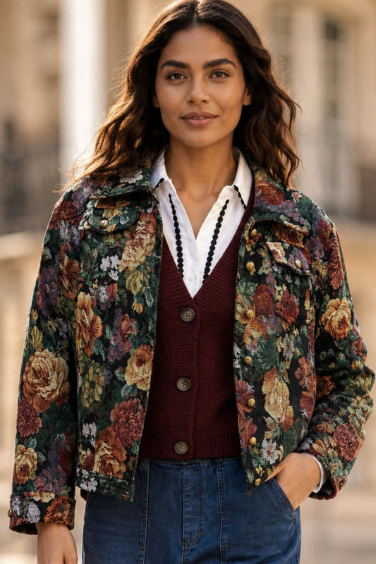 Tatiana Floral Jacket Woven Jacquard Button-Front